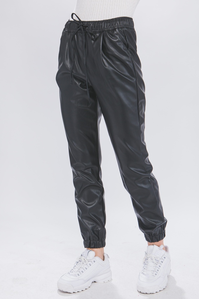 PU Faux Leather Jogger Pants 