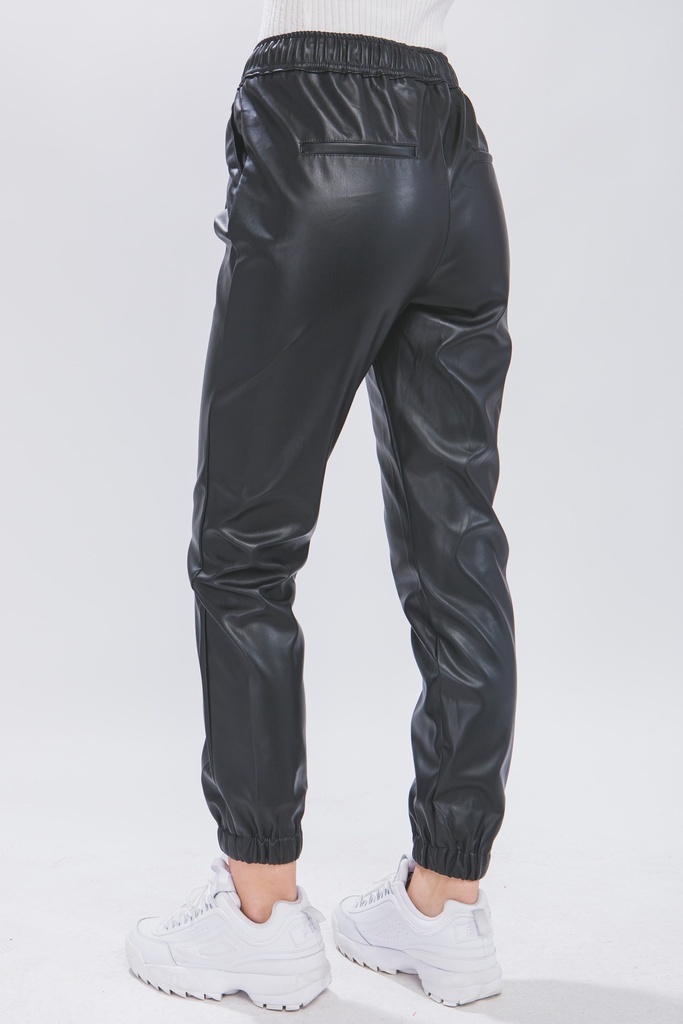 PU Faux Leather Jogger Pants 