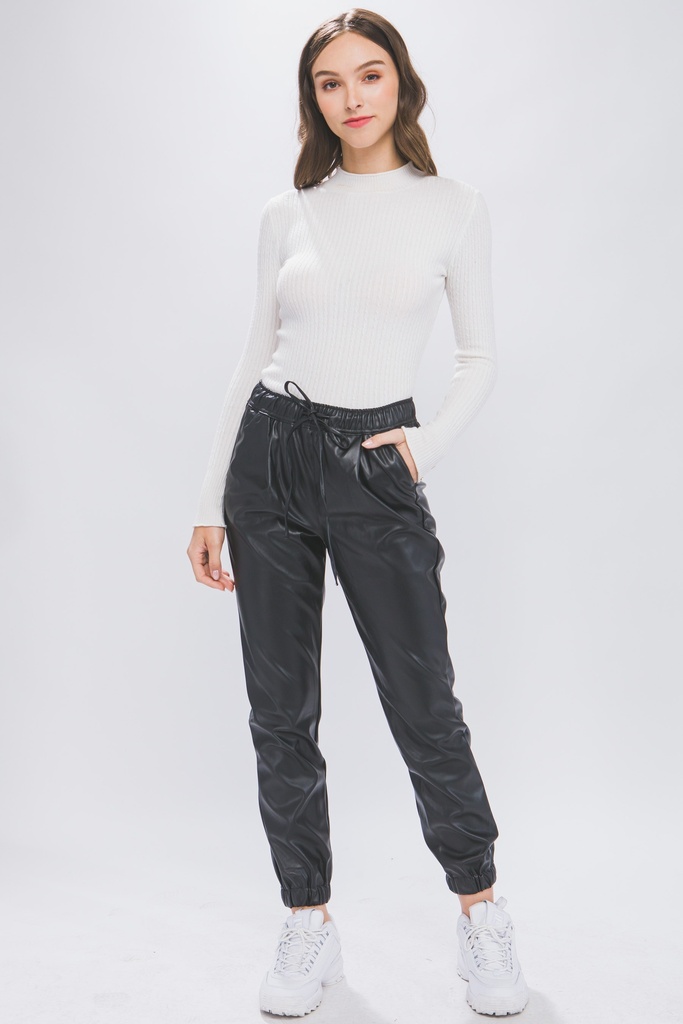 PU Faux Leather Jogger Pants 