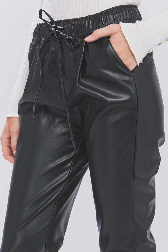 PU Faux Leather Jogger Pants 