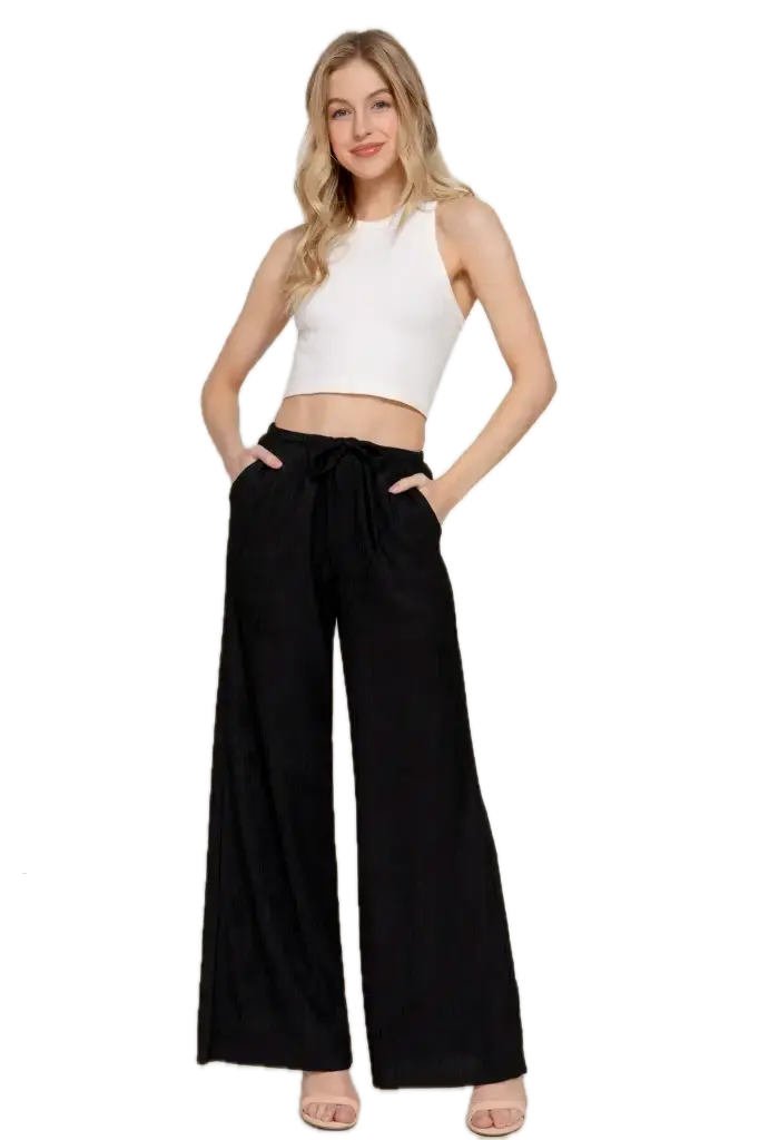 WAISTBAND CRINKLE KNIT LONG PANTS