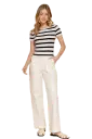 SHORT SLV Y/D STRIPE KNIT CROP TOP 