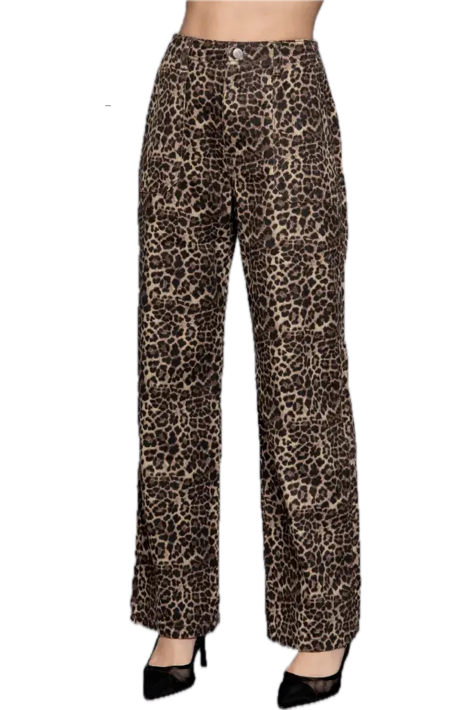 ANIMAL PRINT COTTON TWILL LONG PANTS