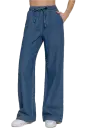 ELASTIC WAISTBAND STRAIGHT DENIM LONG PANTS 