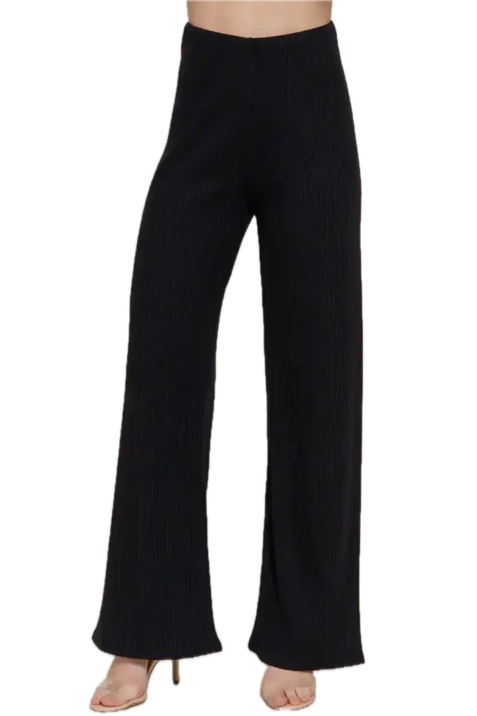 INSIDE ELASTIC WAISTBAND WIDE RIB KNIT PANTS