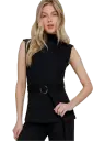 SLEEVELESS MOCK NECK WAIST BELT RIB KNIT TOP