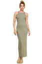 HIGH NECK 4X2 RIB MAXI DRESS WITH SIDE SLIT