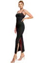 SQUARE NECK MIXED PATTERN BUBBLE RIB KNIT MAXI CAMI DRESS W/ BRAPAD