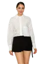 Eyelet Buttoned Textured Shirt Top