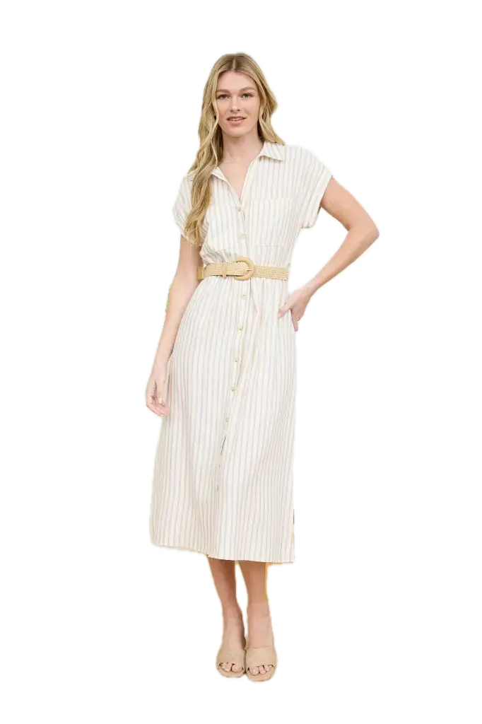 Striped Button Down Midi Shirt Dress
