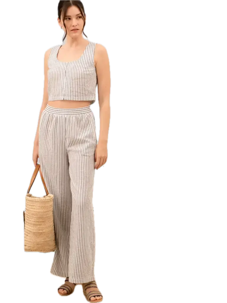 STRIPE SLEEVELESS CROP TOP AND LOUNGE BOTTOMS SET