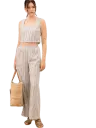 STRIPE SLEEVELESS CROP TOP AND LOUNGE BOTTOMS SET