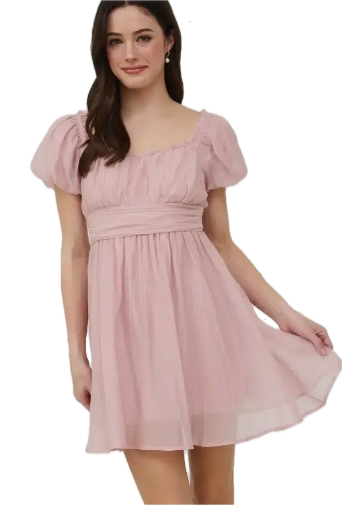 Balloon Sleeve Ruffle Trim Mini Dress (S)