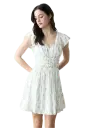Floral V-Neck Short Sleeve Shirred Waist Mini Dress