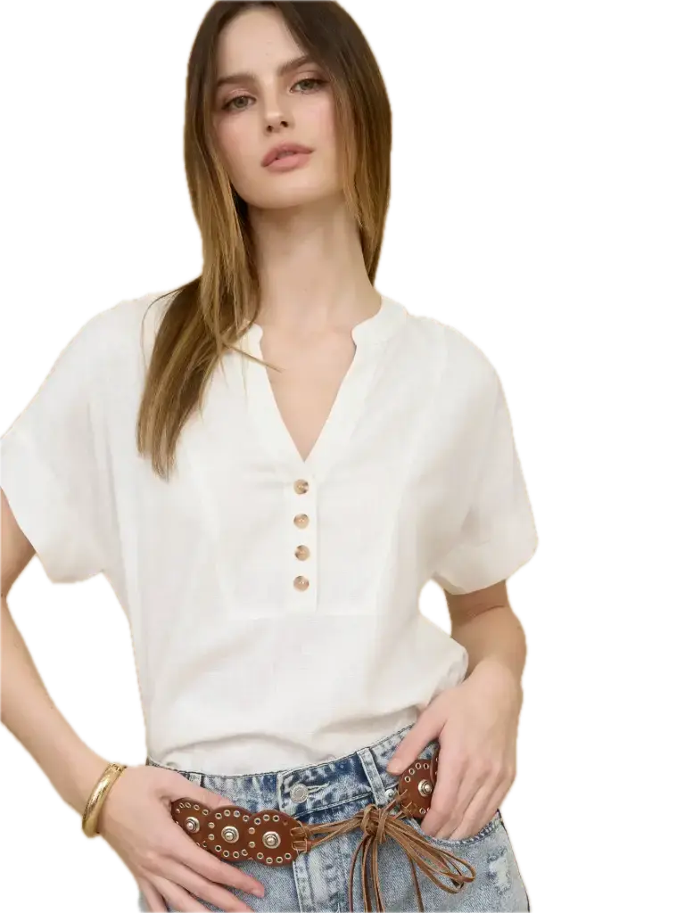 HENLEY SHORT BAT WING SLEEVE U HEM TOP (S)