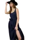 SLEEVELESS BELT TIE STRAP A-LINE MIDI DRESS