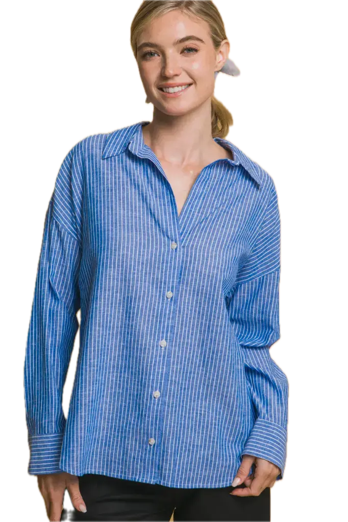 Classic Buttoned Stripe Linen Shirt (S)