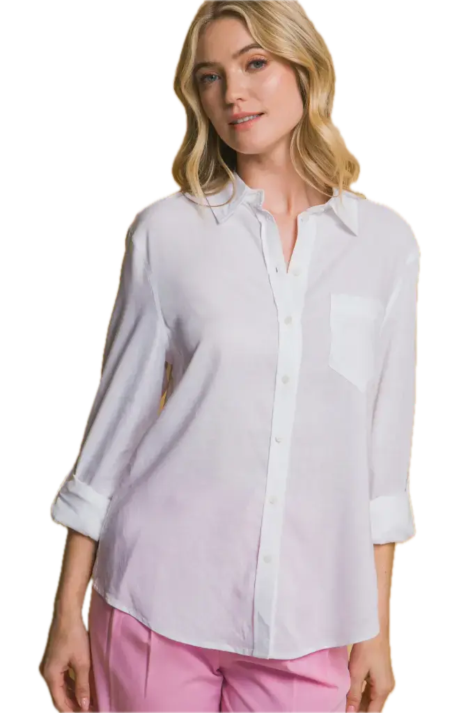 Roll-Up Sleeve Linen-Blend Shirt (S)