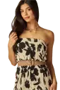 Crinkled Plisse Print Strapless Belted Wide Leg Jumpsuit 