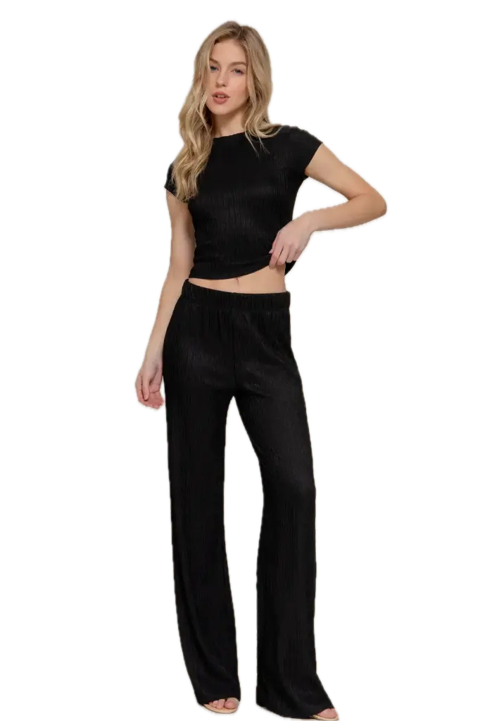 Short Slv Top & Flare Pants Set (S)