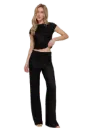 Short Slv Top & Flare Pants Set
