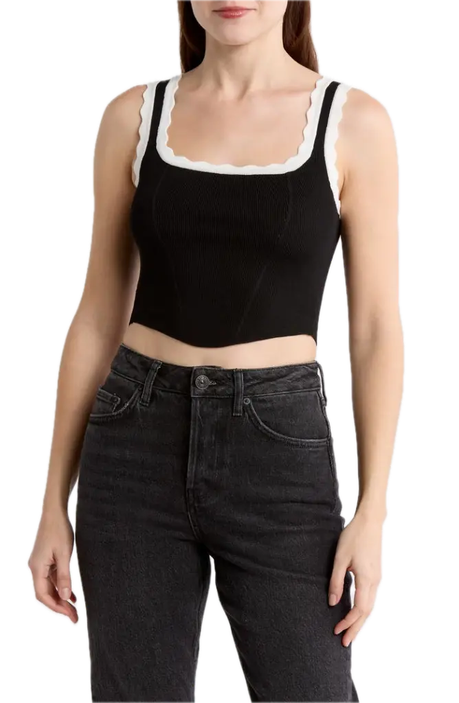 Scallop Edge Crop Top (Black, S)