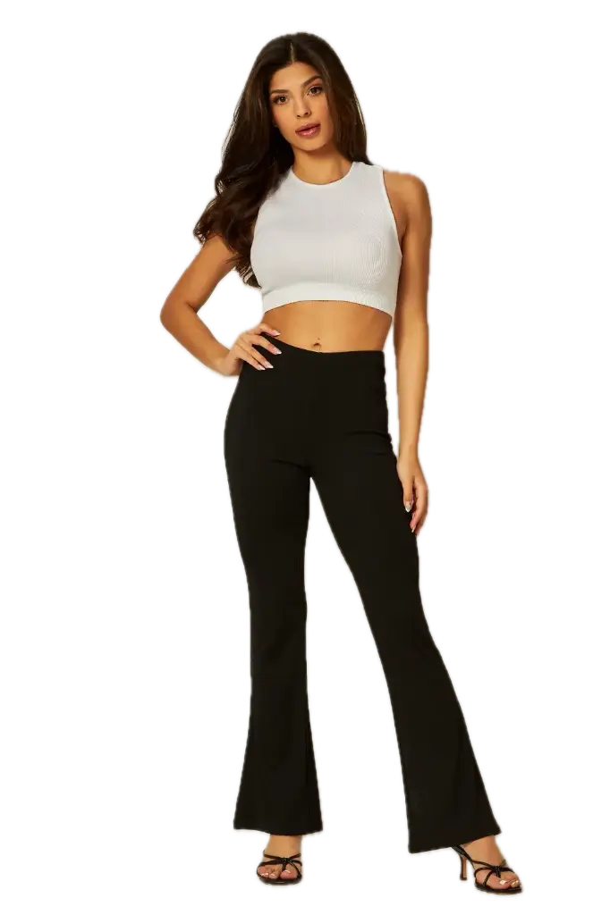 Stretchy Ribbed High-Waist Flare Pants
