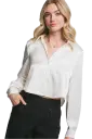 10383TN Cropped Satin Button- Up Shirt