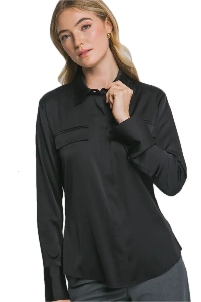 10381TN Collared Satin Button-Up Shirt (S)