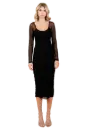 LD53933L Ruched Cut Out Back Mix Meshed Long Sleeve Midi Dress