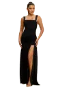 LD11288 Solid Jersey Ruched Maxi Dress