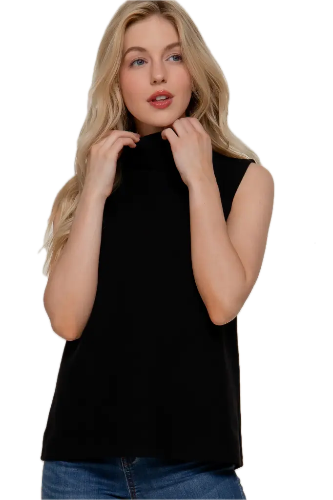 T14709 Sleeveless Turtle Neck Soft Knit Top (S)