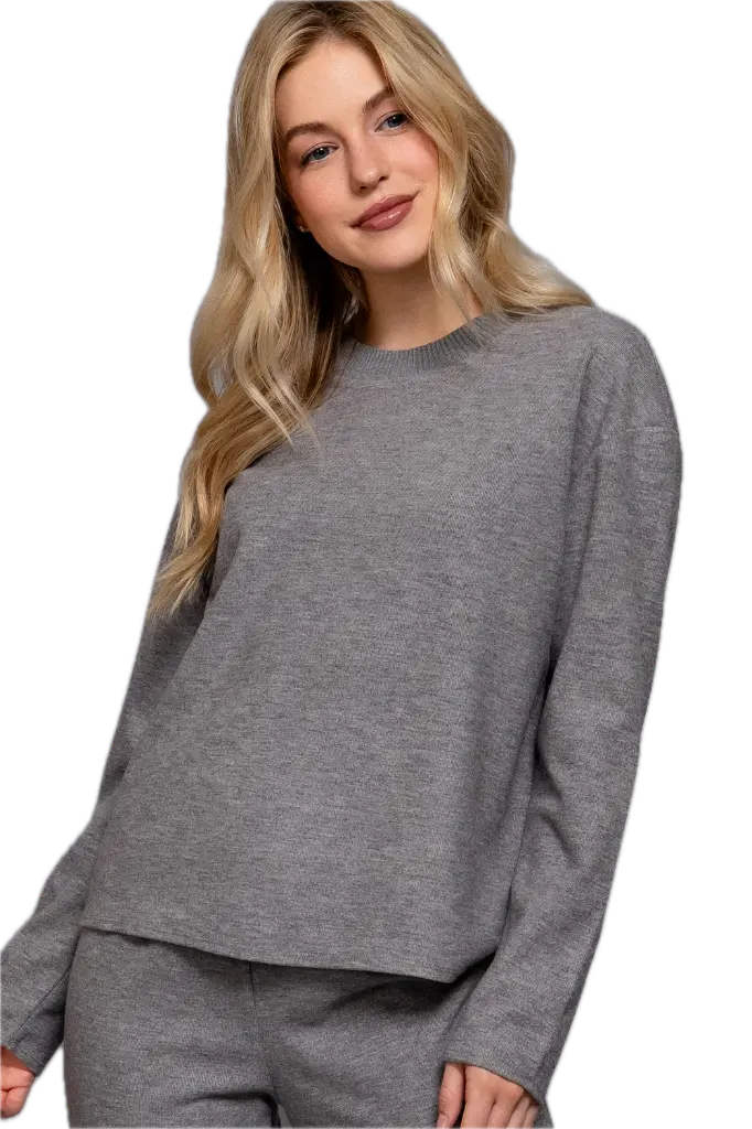 T14708 Long Slv Round Neck Soft Knit Top