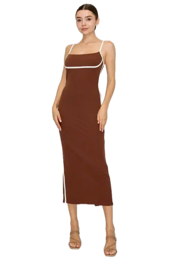 ID5982 Contrasting Sleeveless Slitted Maxi Dress (S)