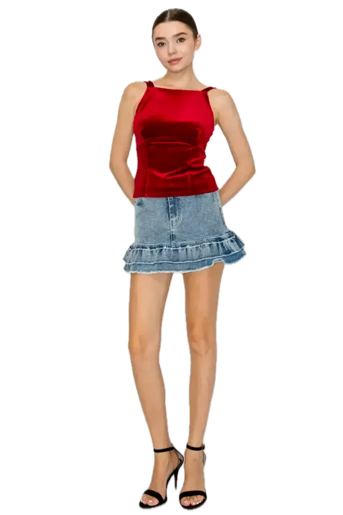 BS08318 Tiered Hem Mini Skirt  (S)