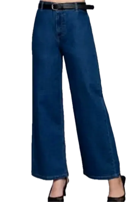 P14773 High Waist Wide Leg Denim Pants (S)