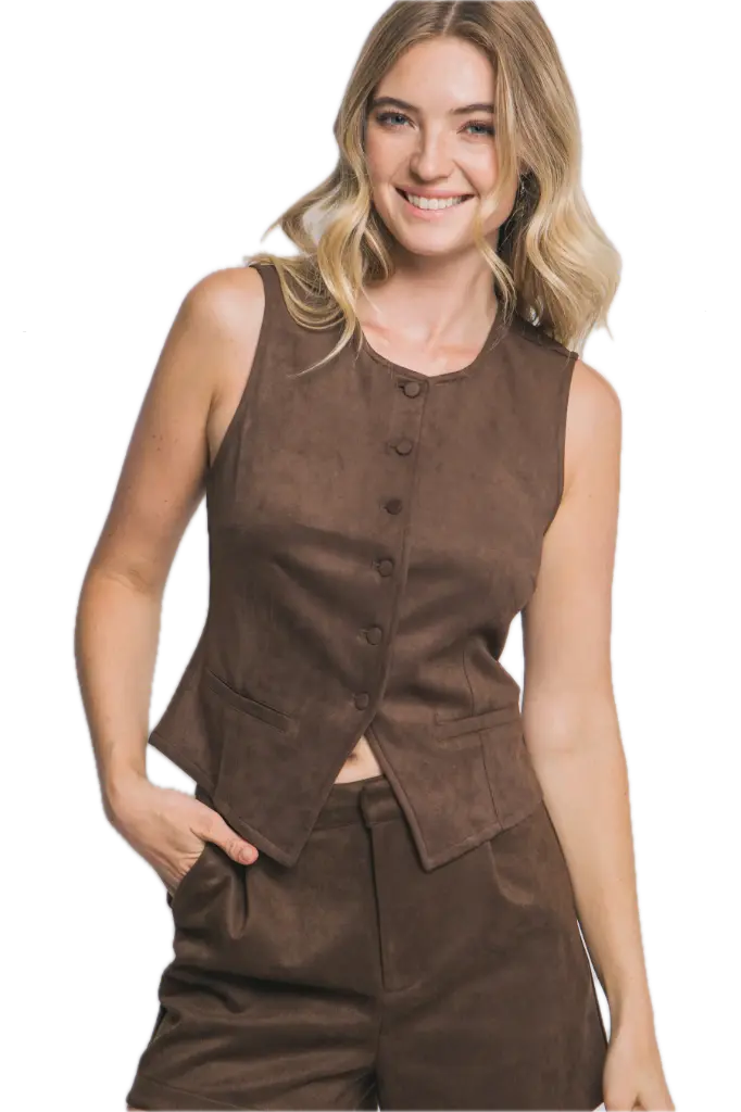 5200VN Button-Up Suede Vest Top