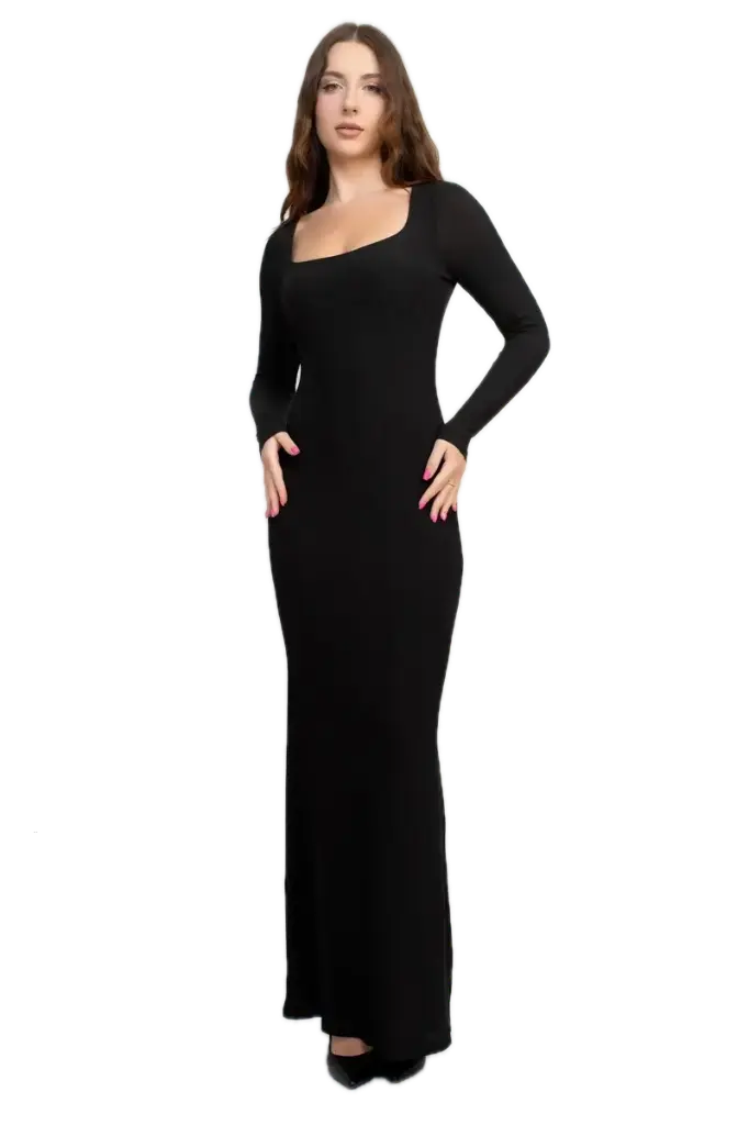BD05500 Drapey Square Neck Maxi Dress (S)