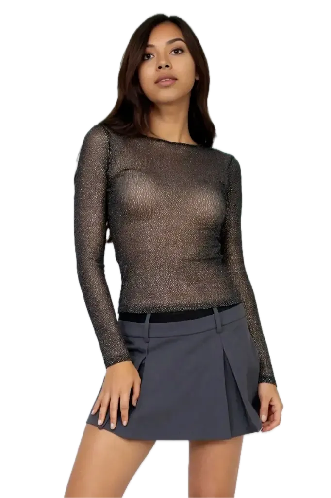 BT03668 Foil Mesh Fitted Crop Top