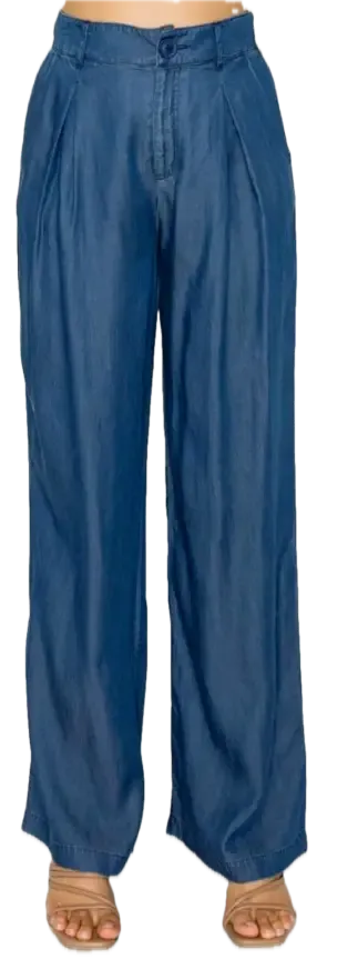 HMP40726H-L LYOCELL PINTUCK WIDE PANTS