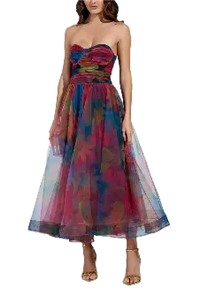 RVD5719 TULLE FLORAL PRINT MINI DRESS