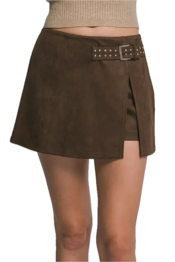 60077KN Suede Mini Skirt with Buckle