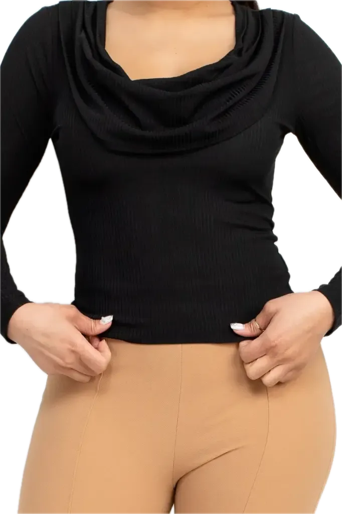 BT03515 Rib Cowl Neck Top