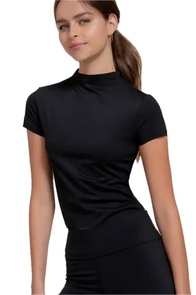  T14866 SHORT SLV HIGH NECK WORKOUT TOP