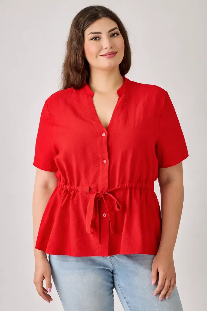 B309 Button-down Peplum Top With Drawstring Waist (XL)