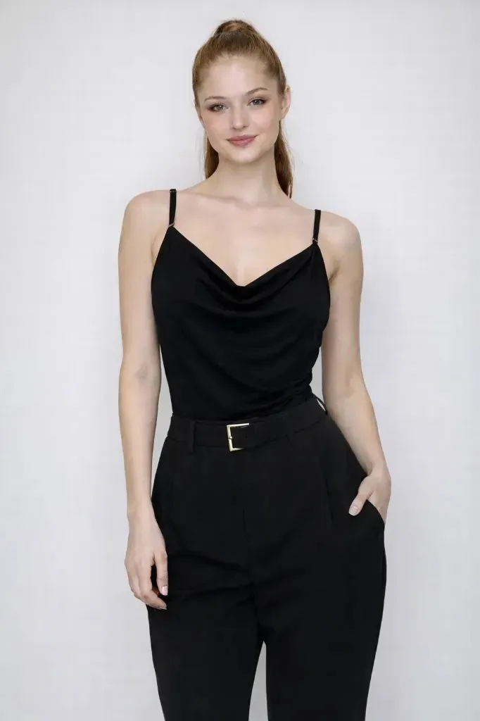 BT04011 COWL NECK BODYSUIT (Black, S)