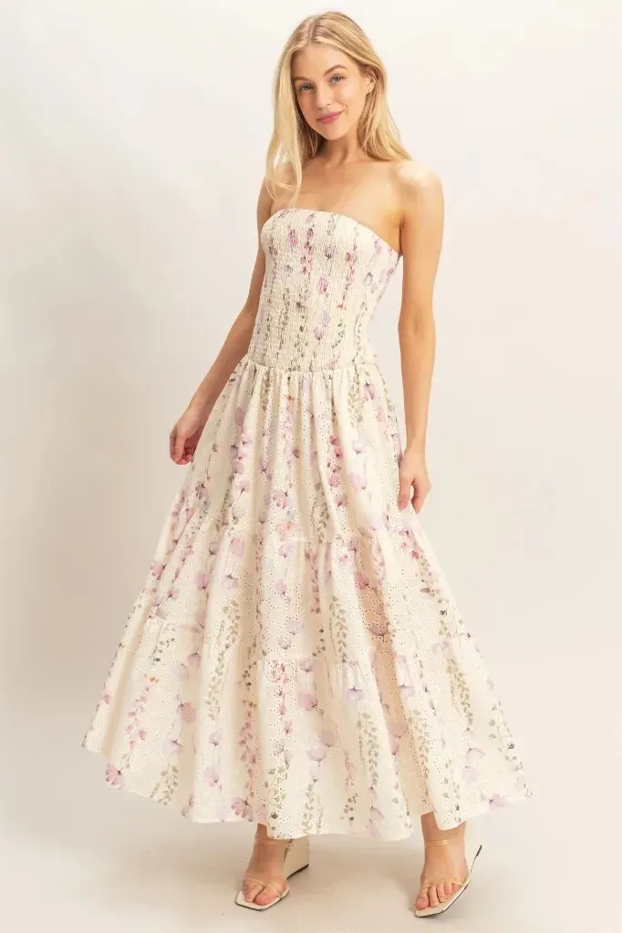 HF25E642-D Strapless Smocked Floral Dress (S)