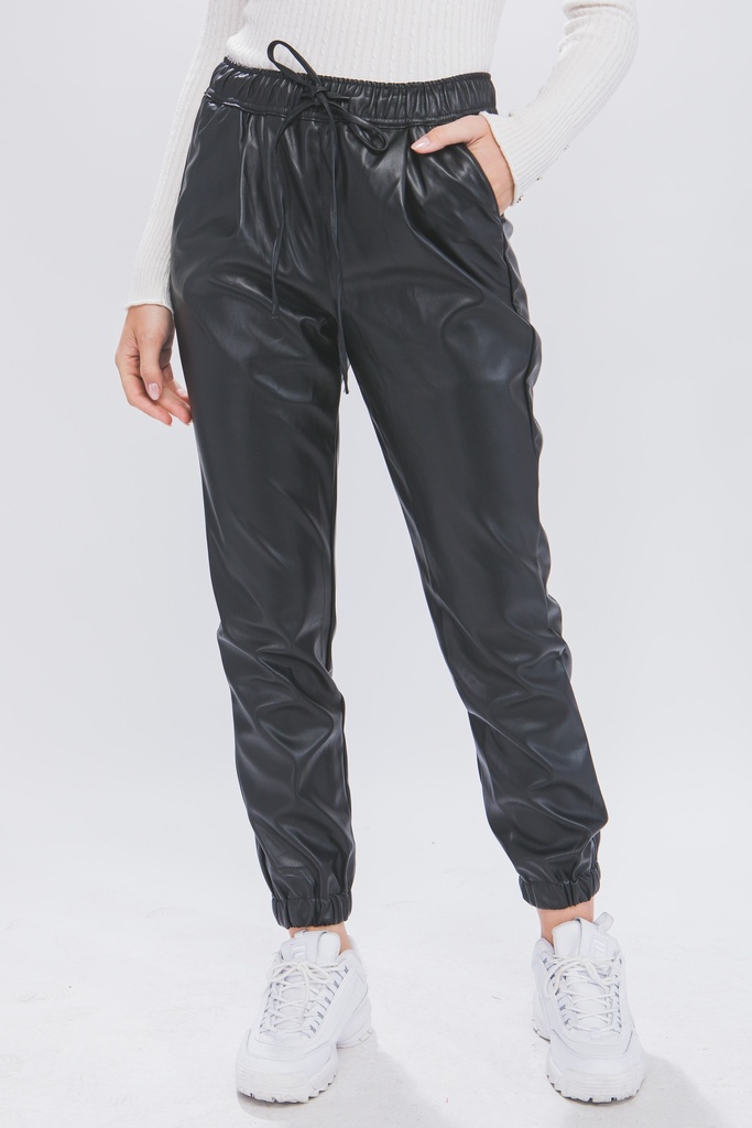 PU Faux Leather Jogger Pants 
