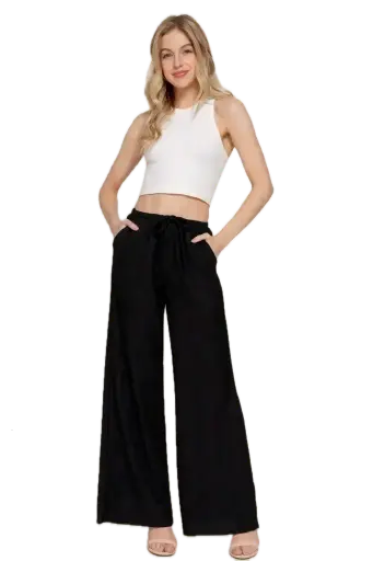 WAISTBAND CRINKLE KNIT LONG PANTS