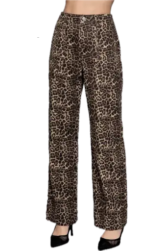 ANIMAL PRINT COTTON TWILL LONG PANTS